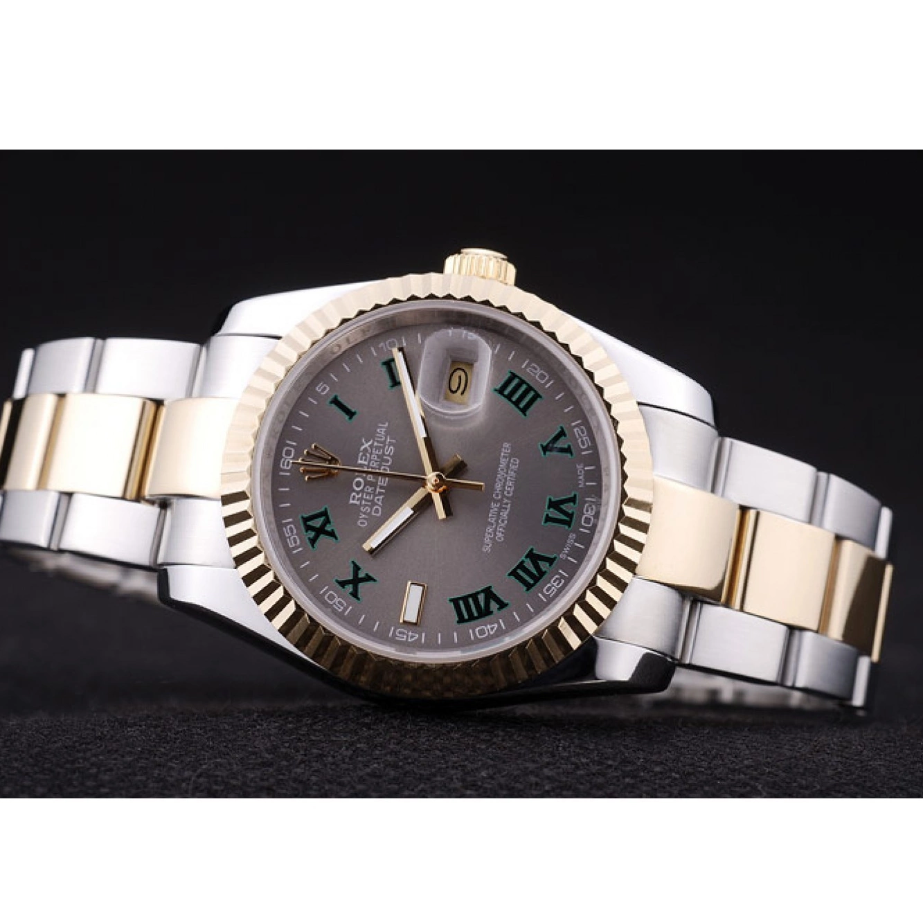 Aaa replica watch Ribbed 7460 Grey Dial Rolex Datejust Bezel 0516